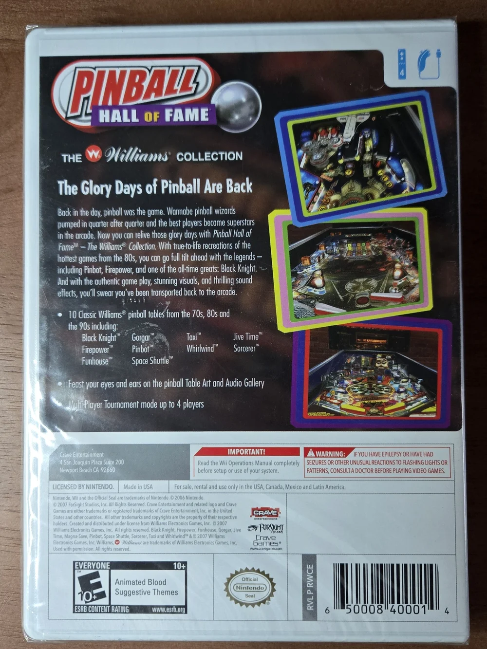 Nintendo Wii Williams Pinball Hall of Fame New Sealed